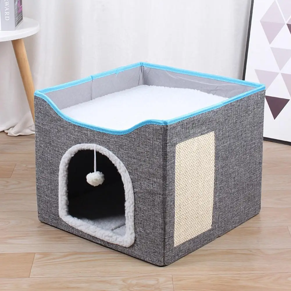 

Comfortable Cat Bed Cozy Cat Condos Foldable Double Layer Nest Bed Pet House with Scratch Pad Reversible Cushion for Indoor Cats