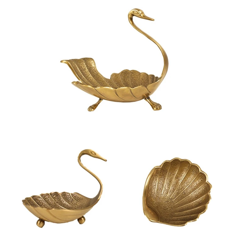 

Carved Brass Storage Tray Swan Jewelry Trays Home Decoration Living Room Desktop Decor Retro Handmade Brass Trays