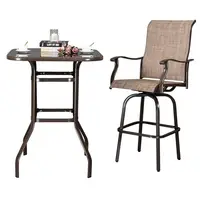 Bar Height Patio Table Bistro High Top Patio Table Outdoor Bar  Table Metal Frame Tempered Glass Table