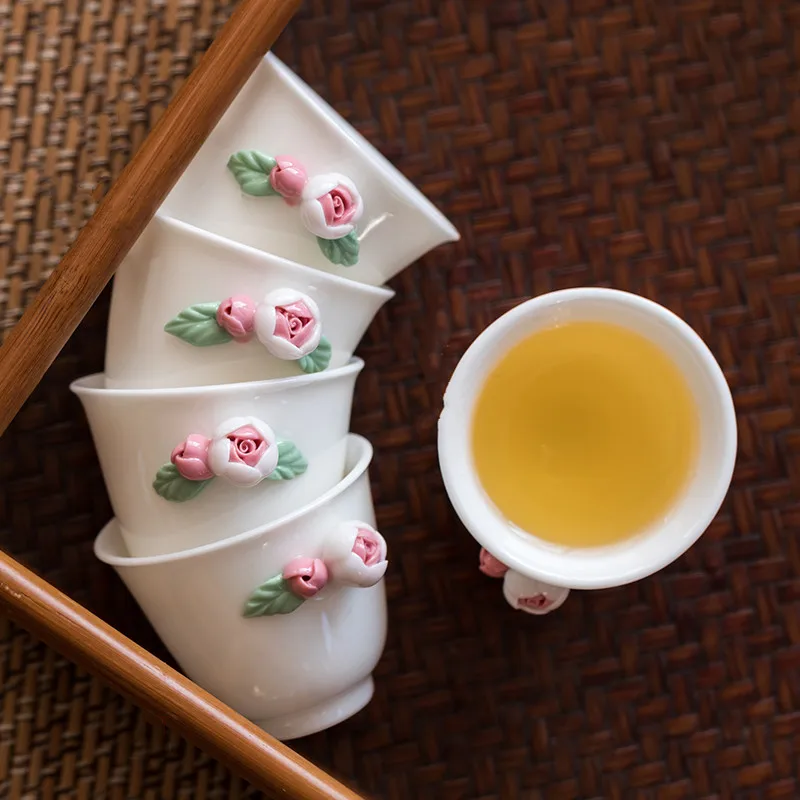 Розовый цветочный чайный стакан с зазубринами китайская керамическая чайная