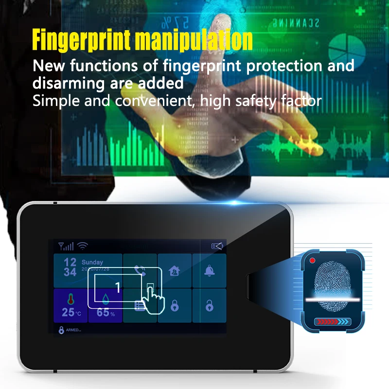 Fingerprint Arming Tuya Alarm System 4.3 Inch TFT Screen WiFi GSM Home Security 433MHz Sensor Alarm System Smart Burglar System enlarge