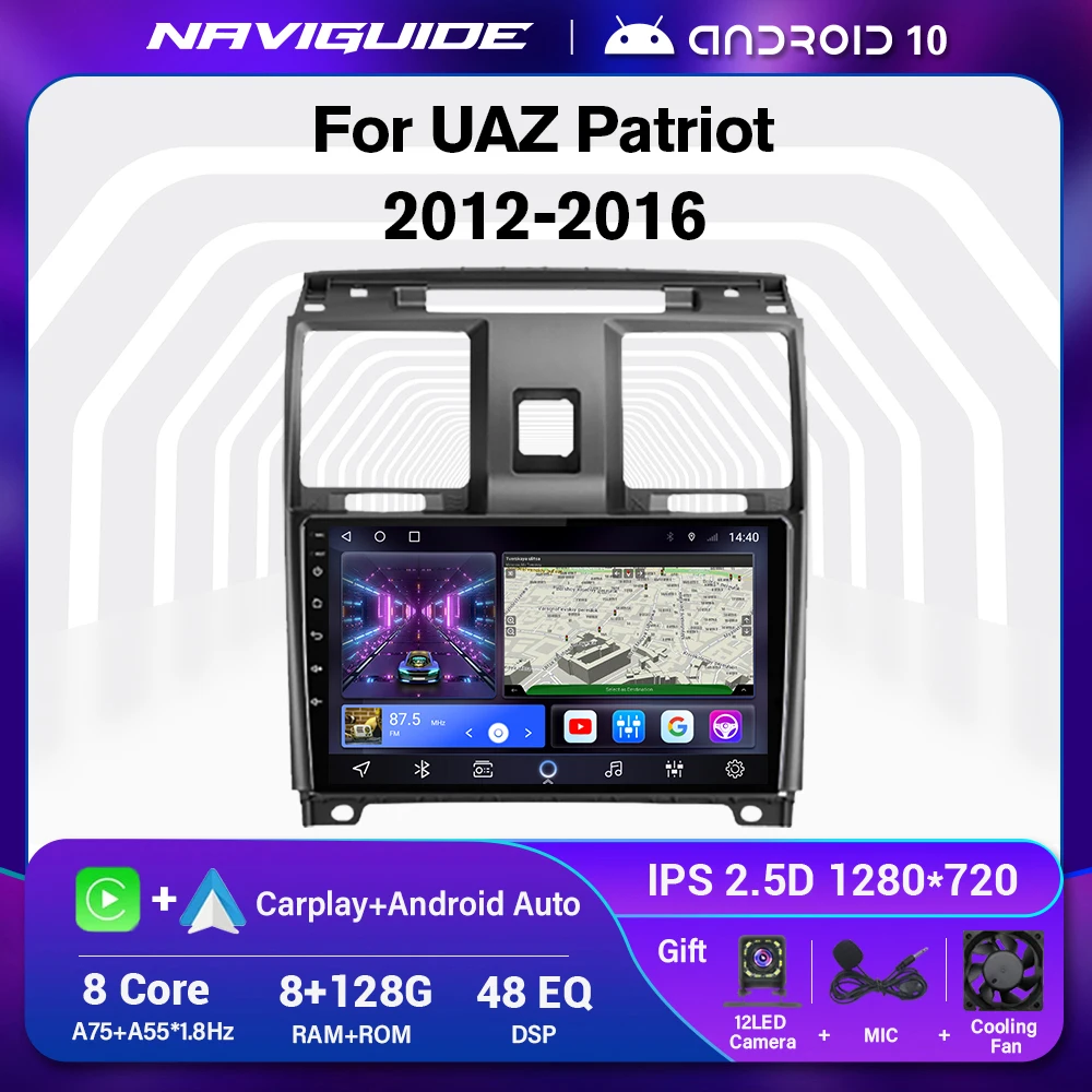 

NAVIGUIDE For DSP Android 10 Car Radio For UAZ PATRIOT 2012-2016 Stereo Multimedia Video Player GPS Navigation BT NO 2 din DVD