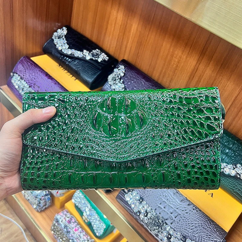 

Genuine leather crocodile pattern wallet handbag Retro high-end temperament women's handbag