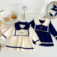 2022 autumn new baby girl knit dress navy collar long sleeve princess dress girls knitted dress fashion children clothes