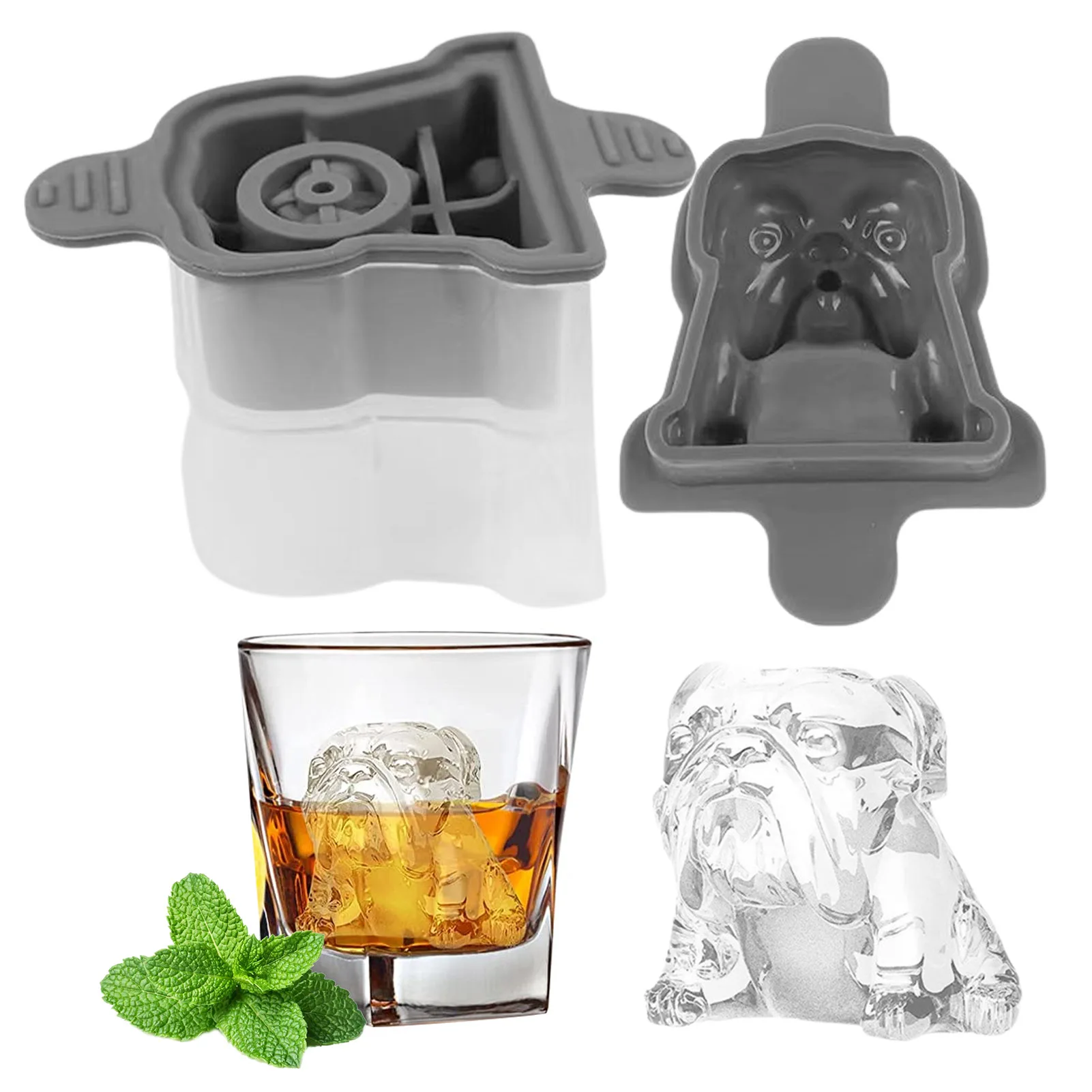 

Ice Cube Mold Slow Melting Ice Molds 3d Bulldog Ice Cube Tray With Sealing Cover Slow-Melting Silicone Ice Cube Maker For Whiske