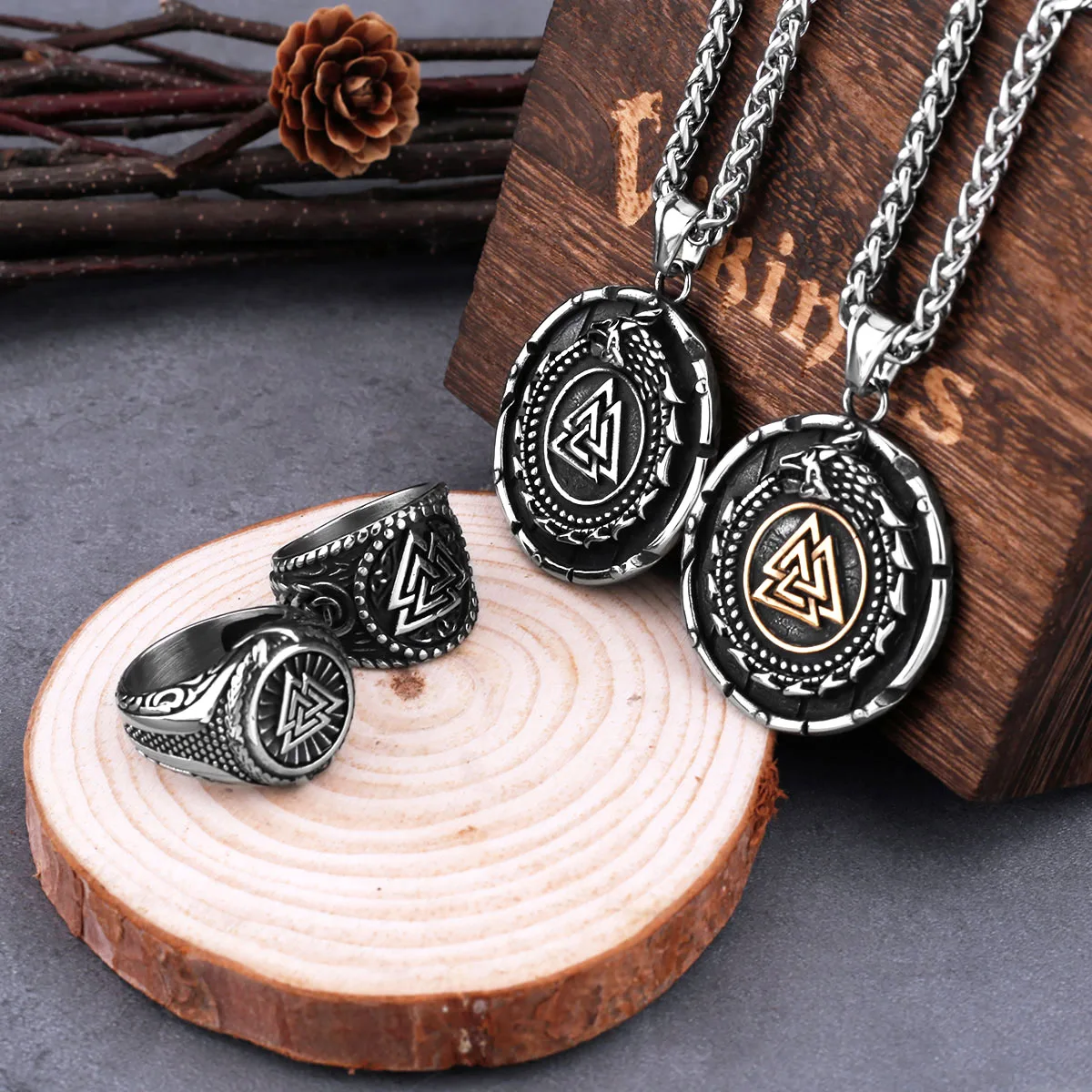 

Nordic Viking Ouroboros Necklace Stainless Steel Men's Odin Valknut Rune Dragon Amulet Pendant Vegvisir Symbol Vintage Jewelry