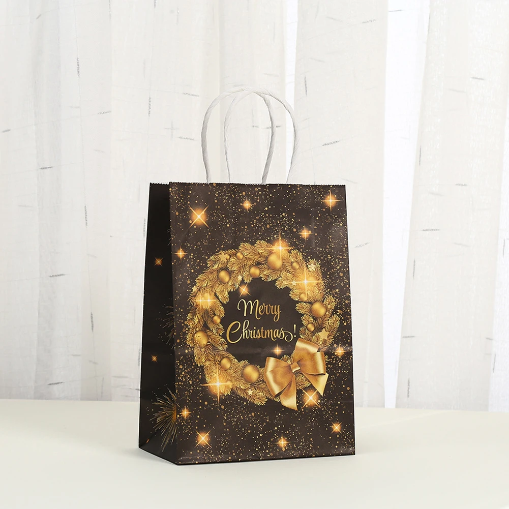 12 шт. рождественские сумки для конфет с ручкой из крафт-бумаги 2024 новогодняя