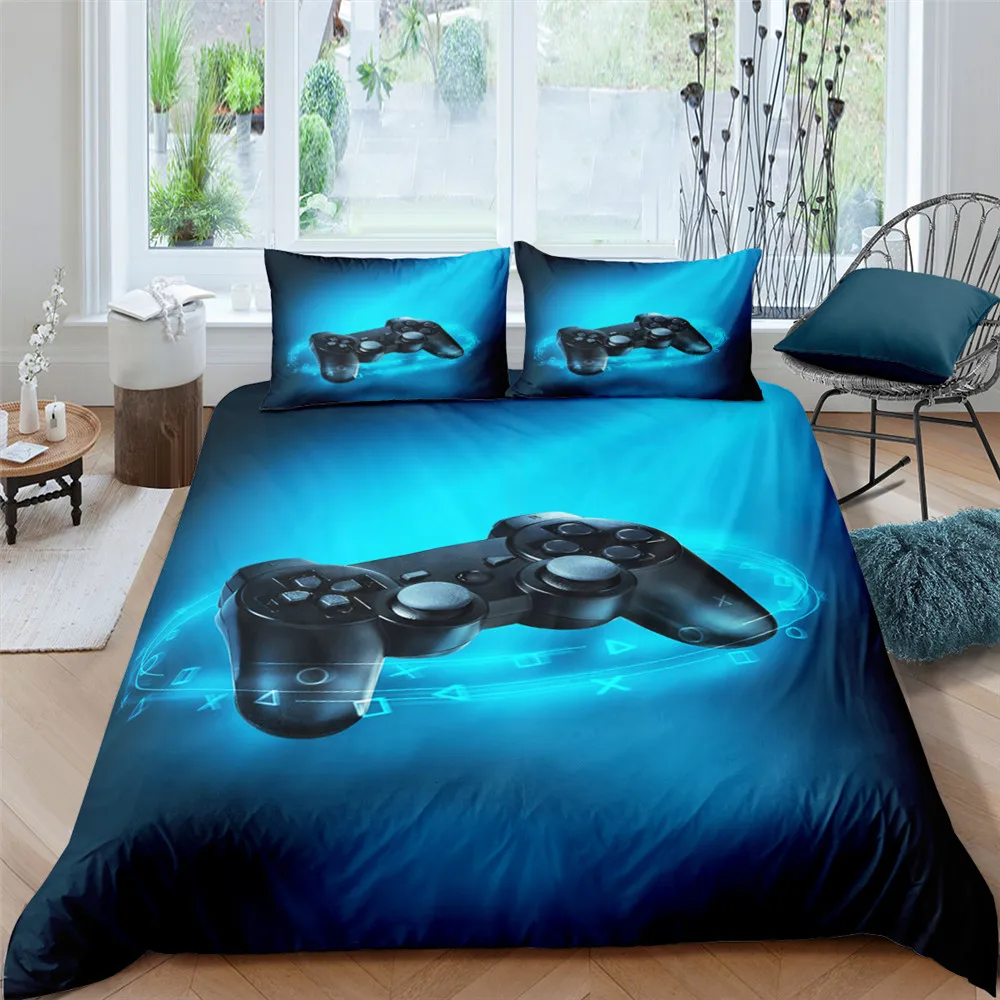 

Gamer Duvet Cover Set 3D Print Boys Playroom Black Button with Controller King Queen Size Polyester Bedding Set for Boys Teens