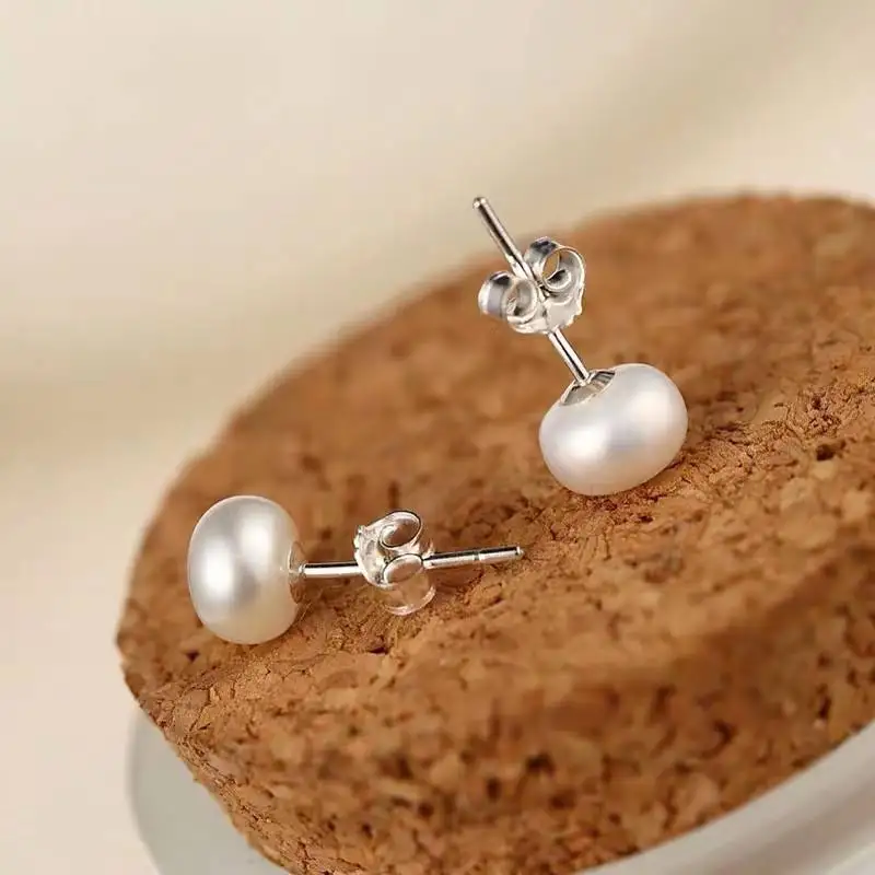 

Natural freshwater pearl earrings S925 Sterling Silver anti allergy large real pearl small temperament Earrings Jewelry Gift