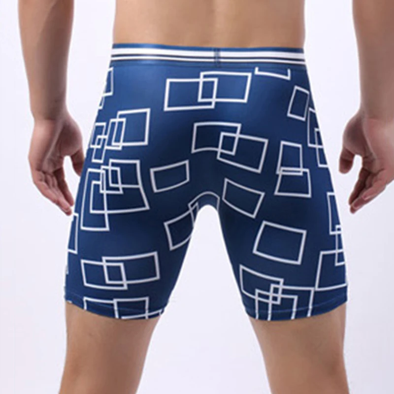 New Noble Fashion Print Ice Slik Quick Dry Men Long Boxer Shorts Breathable Elastic Underwear Mens Long Leg Panties Underpants
