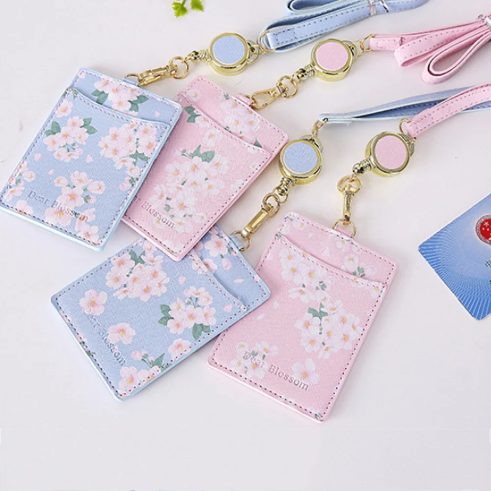 

Cute Cherry Blossom Lanyard Card Holder student bus Card Case with Neck Strap Staff ID Business Card Holder Photo Badge Holder