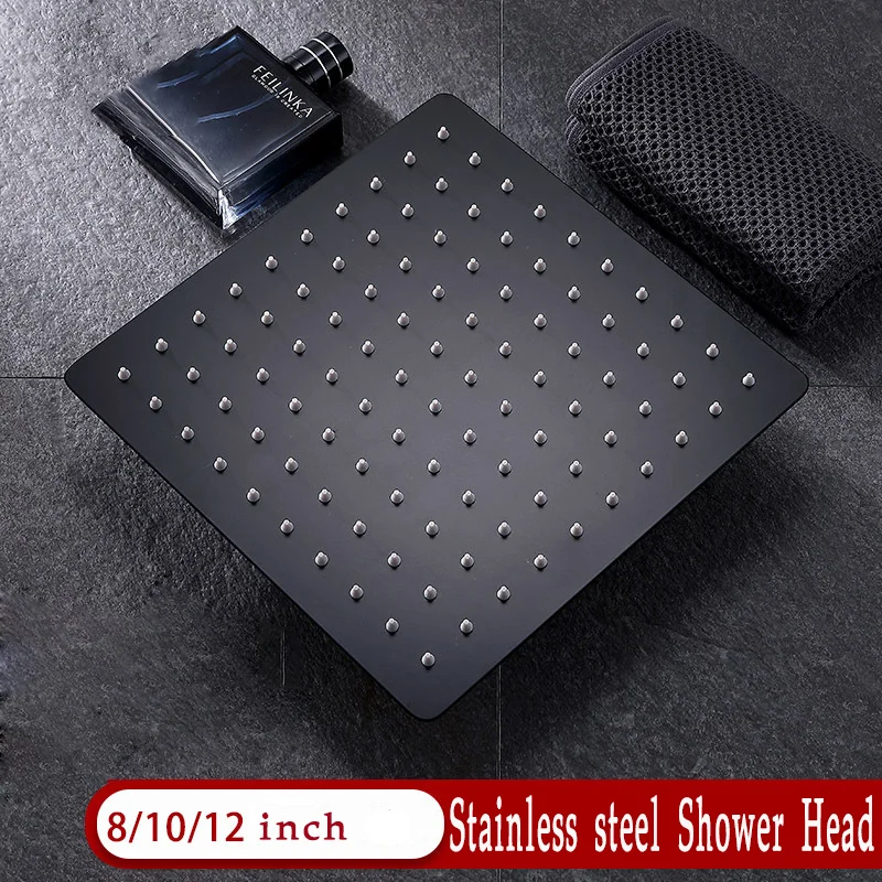 

Round & Square Stainless Steel Ultra-thin Showerheads 12/10/8 Inch Rainfall Shower Head Rain Shower BLACK Finish