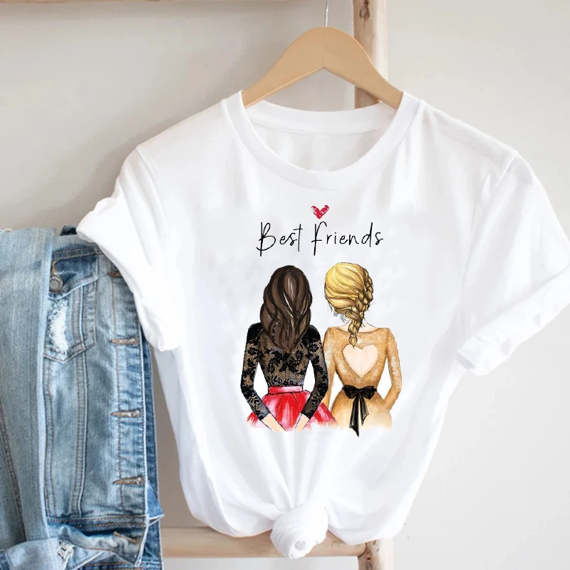 

Women Clothing Sister Friends Short Sleeve Cute Kawaii Cartoon Ladies Summer Clothes Print Tshirt Female Tee Top Graphic T-shirt