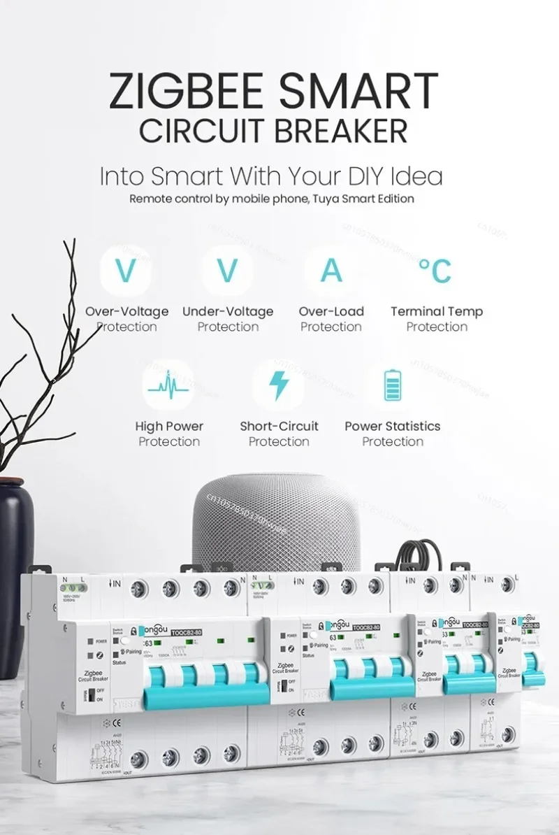 API Tuya 4P 63A Zigbee измерительный автоматический выключатель Smart Life таймер