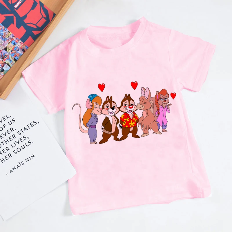 Kids Tshirt Summer Fashion Children Short Sleeve PinkT Shirt Tops Promoted To Big Sister Chip 'n' Dale Print Clothes |