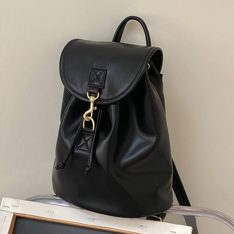 

Черный винтажный рюкзак из искусственной кожи для женщин, вместительный школьный ранец для девушек в колледже, сумка-тоут для книг, дорожные сумки на ремне