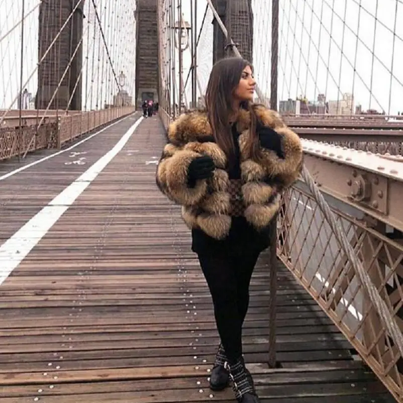 2023 Autumn and Winter New Fur Grass Slim Standing Neck Short Faux Fur Coat for Women