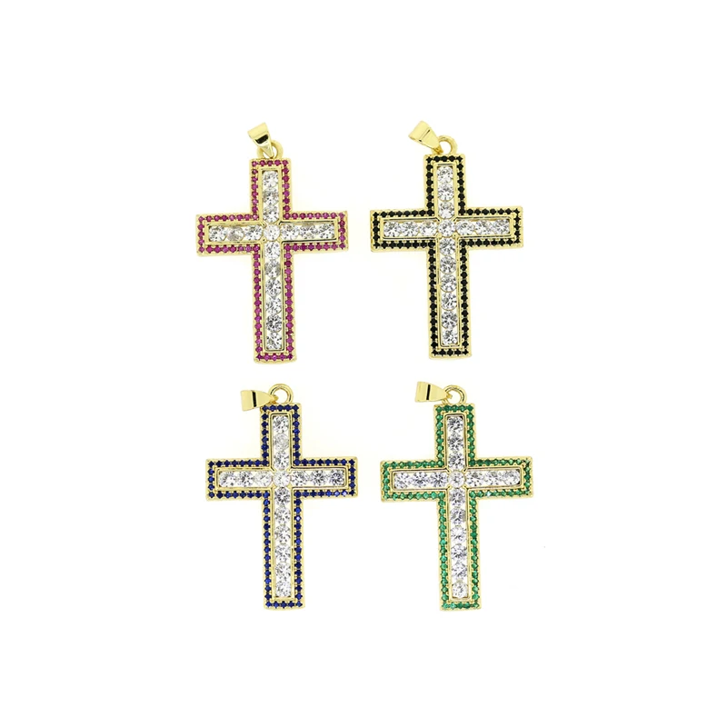 

3 pcs classic religious belief cross jewelry findings paved white black cubic zircon cz gold charm pendant for DIY necklace 2021