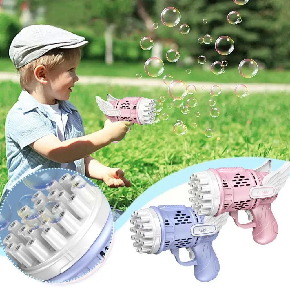 

23 Holes Angel Bubble Gun Rocket Bubbles Machine Gun Shape Automatic Blower With Bubble Liquid Toys For Kids Children's Day L9y7