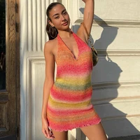 new side of fungus striped camouflage lace up backless halter dress women fashion 2022 summer casual beach party mini outfits