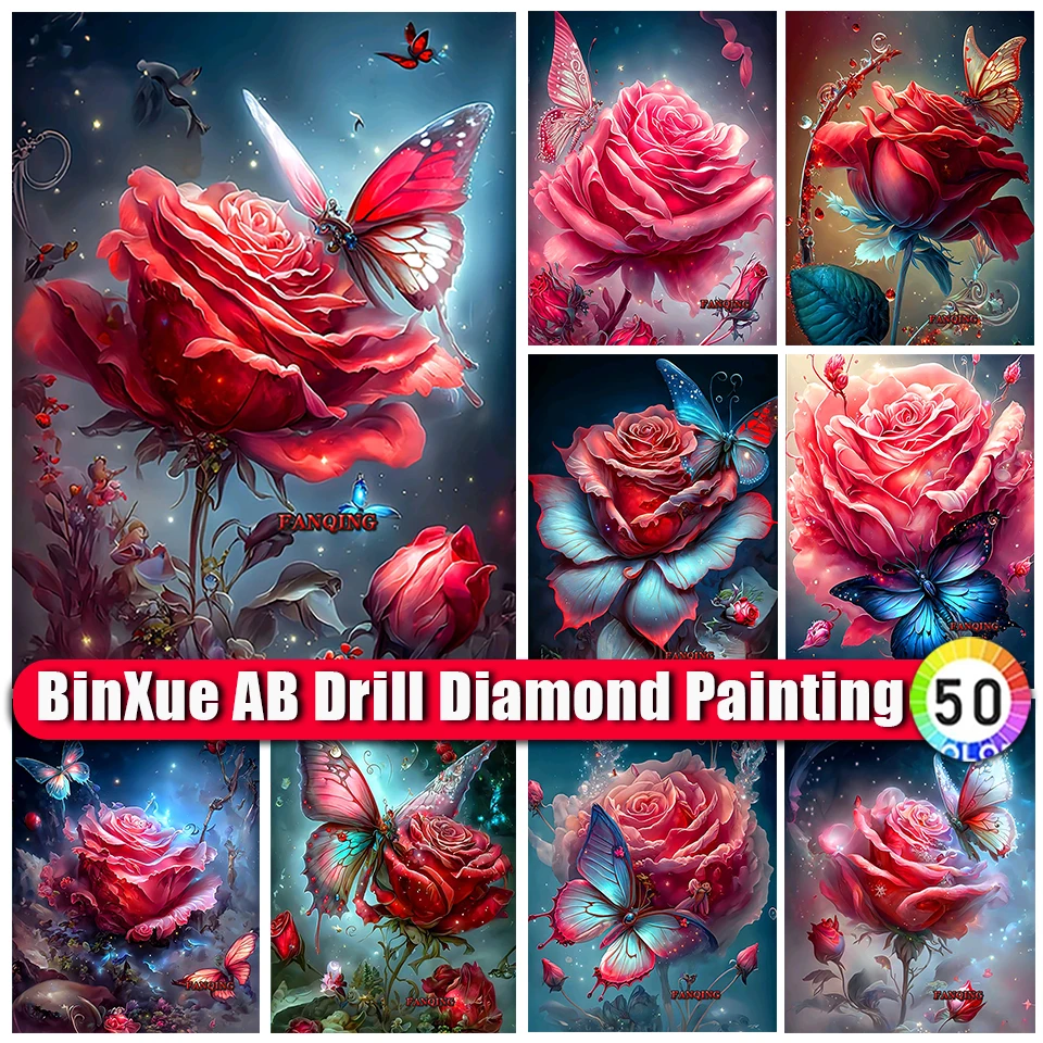 

Набор для алмазной живописи BinXue 5D «сделай сам», мозаика с рисунком розы, животных, бабочки, вышивки крестиком, пиона, цветы, ручная работа, домашний декор, подарки