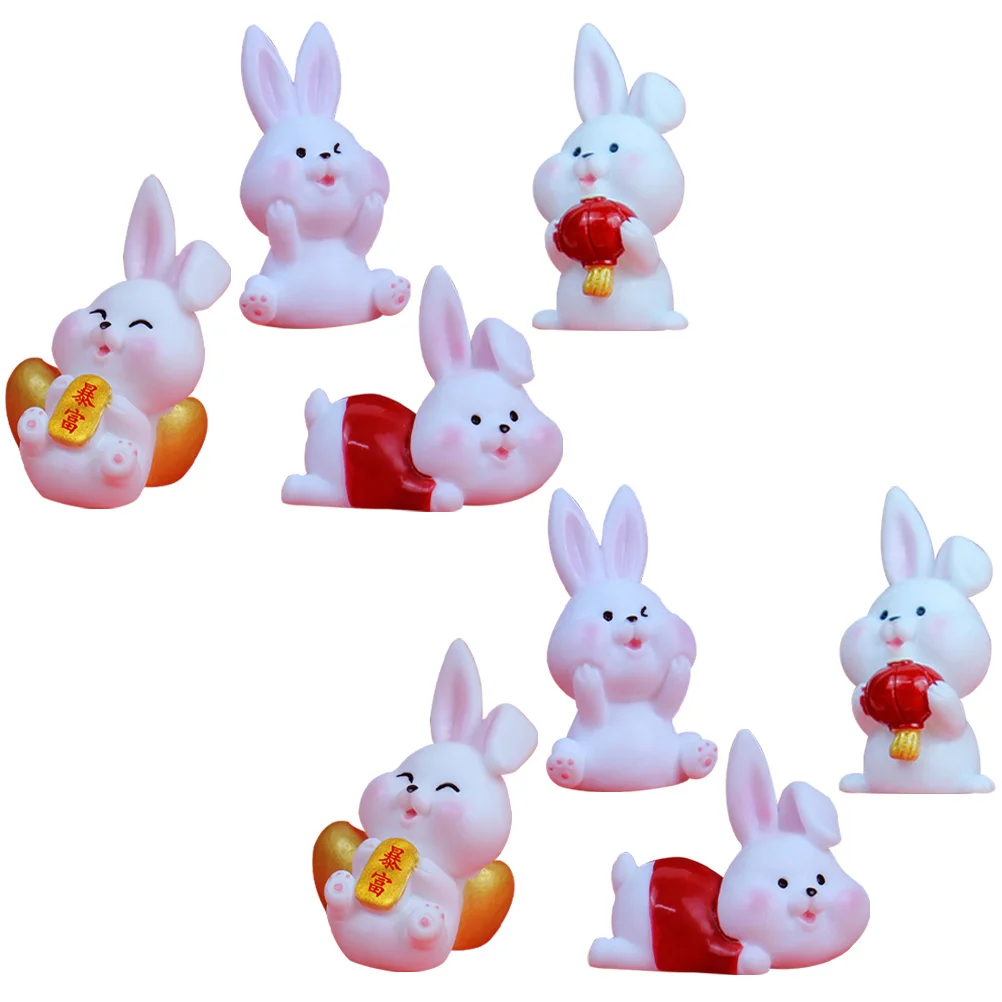

Rabbit Figurines Decor Bunny Zodiac Miniature Decorations Resin Animal Year Toys Landscapehome Figurinecartoon Desktop Micro