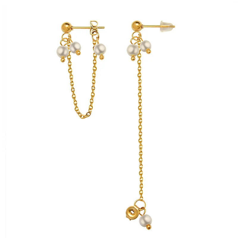 Sweet Pearl Chain Tassel Stud Earrings for Women Party Wedding Jewelry Lovely Girls Ear Studs