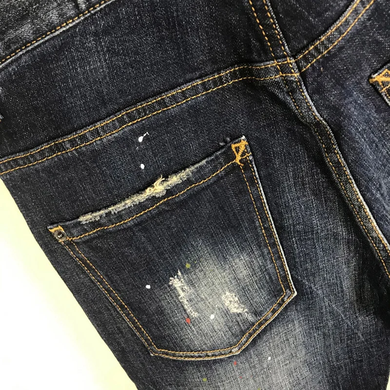 Street Fashion Men Jeans High Quality Vintage Blue Elastic Stretch Slim Fit Ripped Jeans Men Painted Designer Brand Pants Hombre