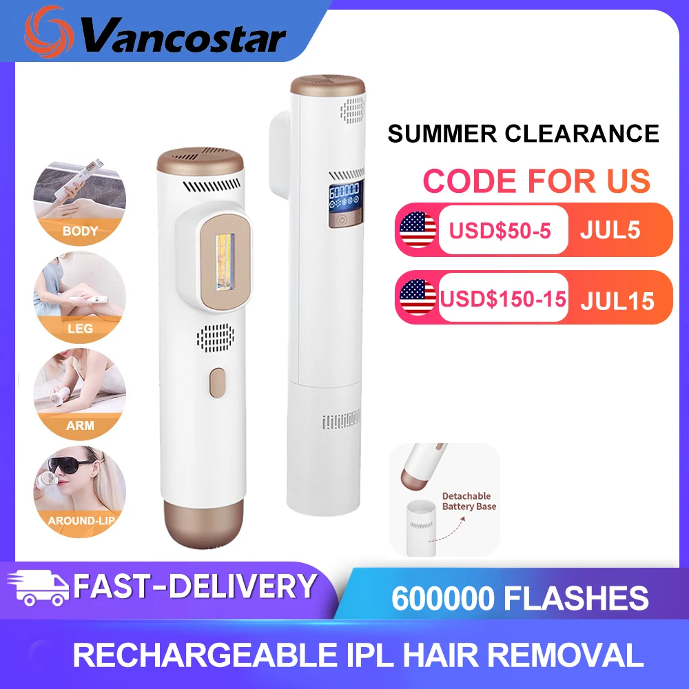 Wireless IPL Hair Removal Rechargeable 600K Flashes Painless Laser Epilator Hair Remover Device for Facial Legs Arms Bikini Line