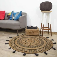 area carpet hand woven jute rug round natural fiber woven double sided bedroom living room