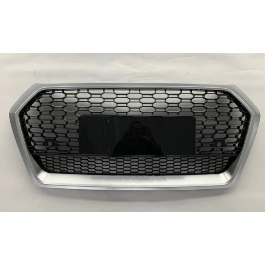 

RSQ5 style front sports hexagonal mesh honeycomb cover silver frame grille without logo for Audi Q5/SQ5 2018 2019 auto parts