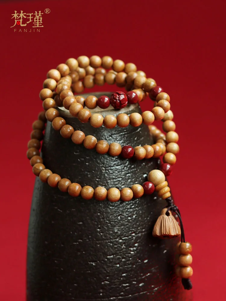 

Оригинальный дизайн 108 г., многокольцевой браслет из персикового дерева, лотос, саженцы, художественный браслет cinnabar для пар, Зодиак, год рождения, аксессуары