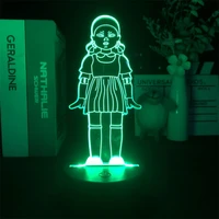 squid game little girl npc 3d nightliht alarm clock base light present dropship color with remote decoration table bedroom