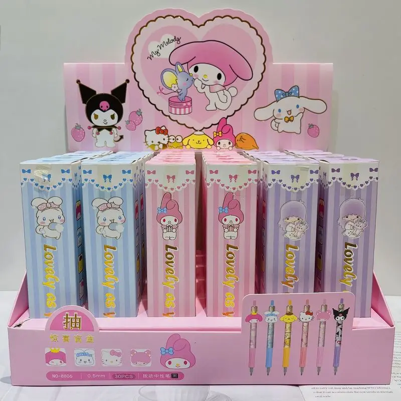 

30 Pcs/set New Cartoon Sanrio Anime 0.5mm Gel Pen Cute My Melody Kuromi Cinnamoroll Press Signature Pen Black Pen Stationery Toy