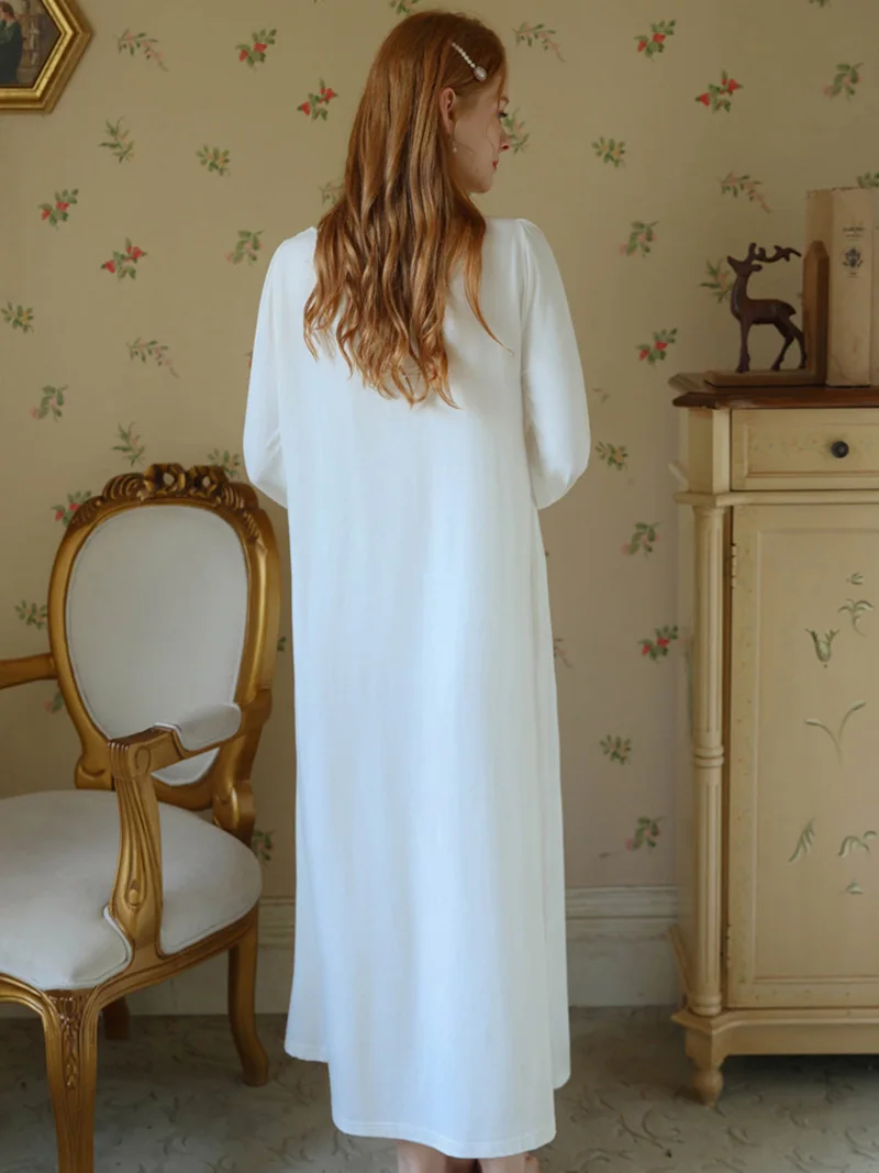 Women Spring Vintage Nightdress Sleepwear Long Sleeve Cotton Victorian Sexy Nightgowns V-Neck Ruffles Lace Princess Pajamas