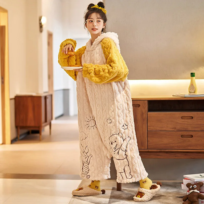 New Women's Jumpsuit In Winter Coral fleece Thickened Nightdress Flannel Jumpsuit Ladies Lounge Plus Size Onesie