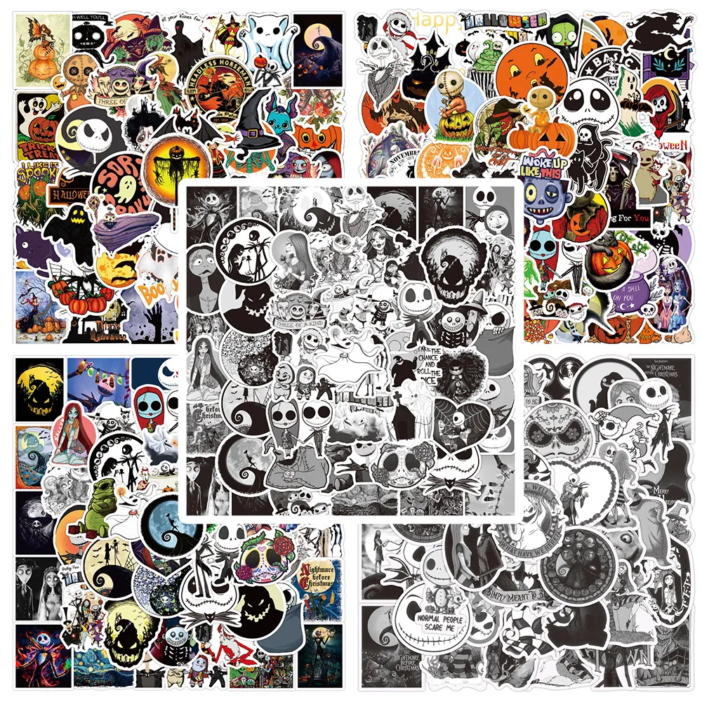 

50Pcs New Nightmare Before Christmas Stickers Halloween Theme Waterproof Stickers for Laptop Skateboard Phone Luggage