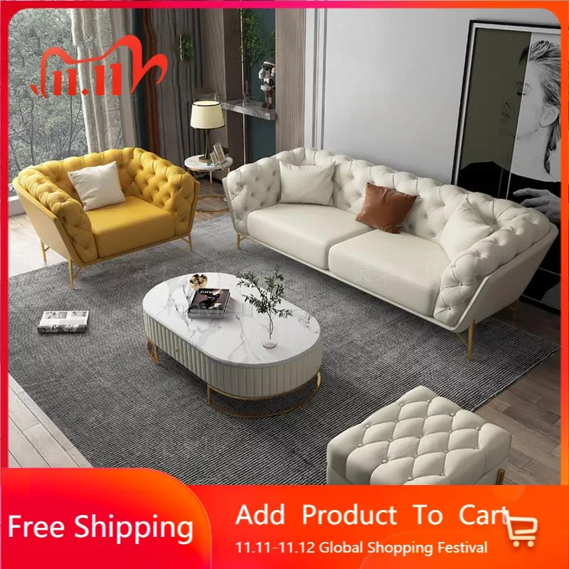 

Light Luxury Sectional Leather Sofa Style Simple Villa Living Room Lazy Three-Seat Lounge Couch Combination Home Furniture WXHYH