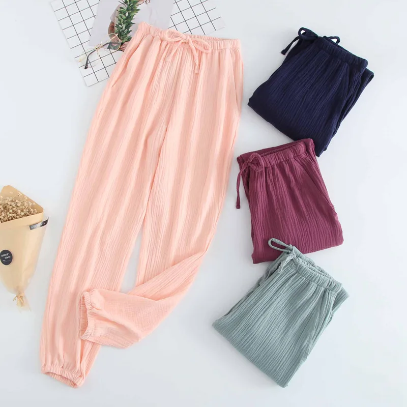 pajamas men and women spring and autumn home pants cotton washed double gauze casual pants loose comfortable trousers sleepwear