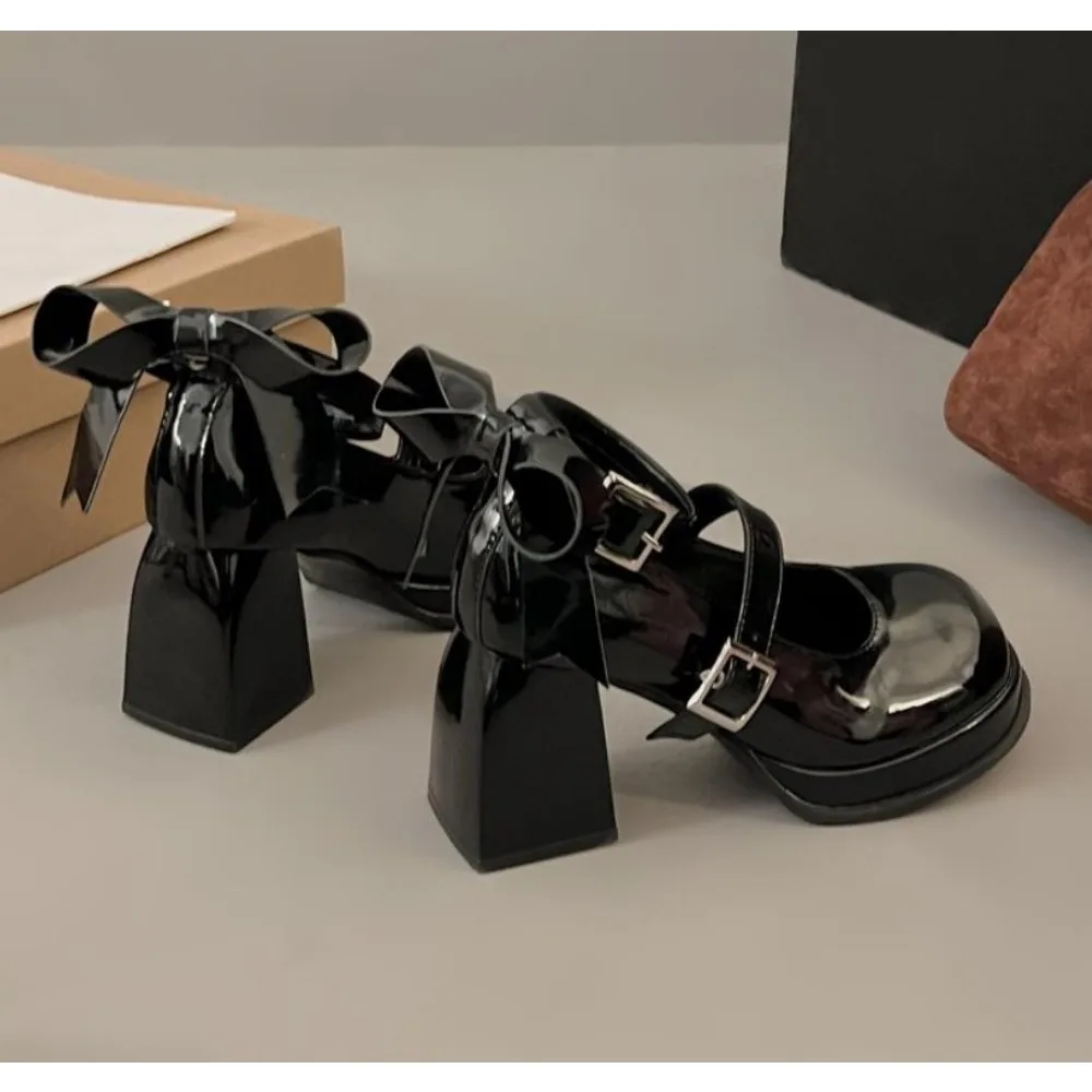 Zapatos de tacón alto Mary Jane con lazo para mujer zapatos italianos informales y cómodos conjunto a juego nuevo