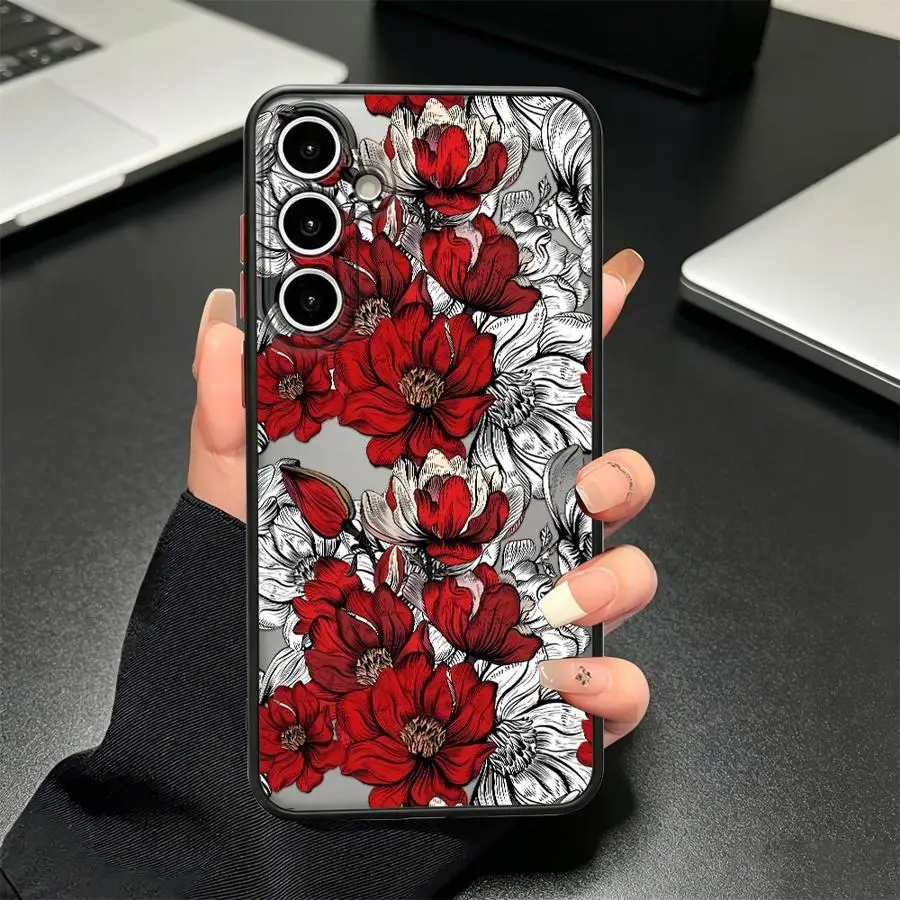 Фото Чехол для Samsung Galaxy A35 A52S A72 A73 A33 A16 A15 A54 A17 A52 A56 A55 A34 A36 A53 A14 A23, чехол для телефона, красный цвет, магнолия №3