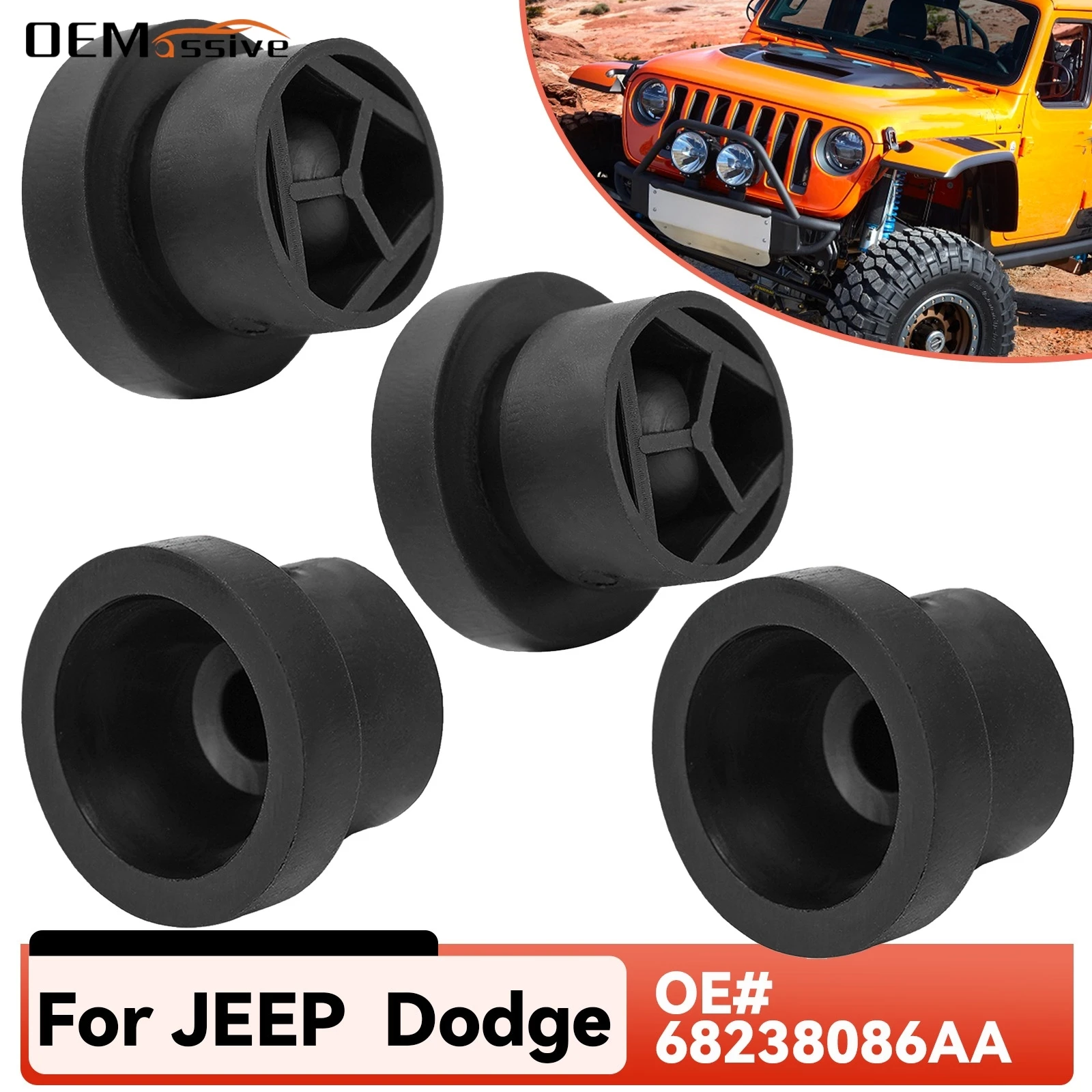 

4X резиновая крышка двигателя, втулка буферного крепления, стопорная накладка для Jeep Dodge Chrysler Ram 2014-2021 Alfa Romeo Front 68238086AA