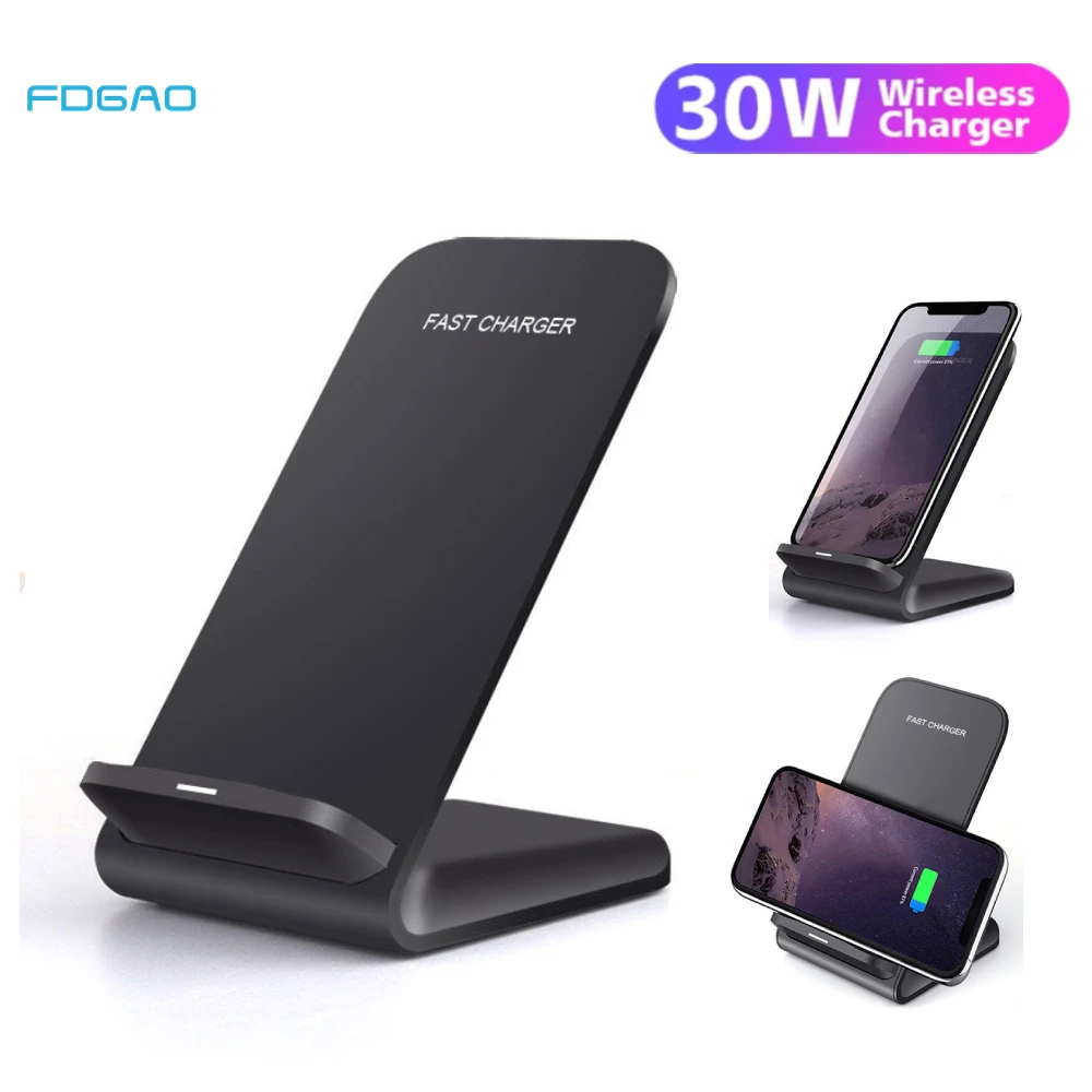 FDGAO 30W Qi Wireless Charger USB C Fast Charging Holder Stand Dual Coil For iPhone 13 12 11 Pro Max Xs 8 Samsung S21 S20 S10