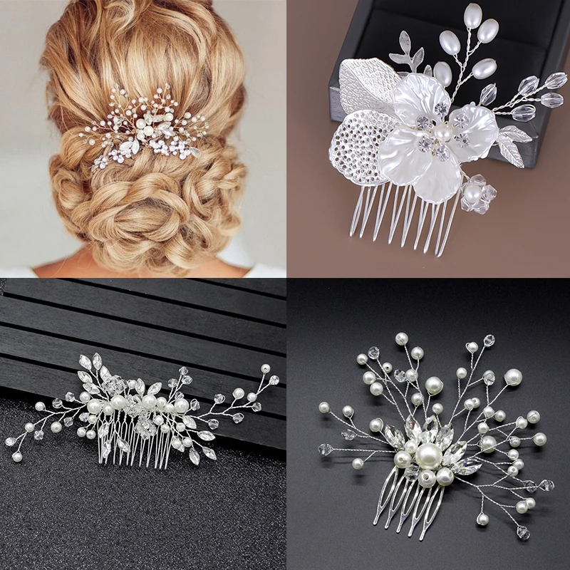 Wedding Head Flower Crystal Pearl Hair Combs for Brides Handmade Women Ornaments Bridal Clips Accessories Jewelry |