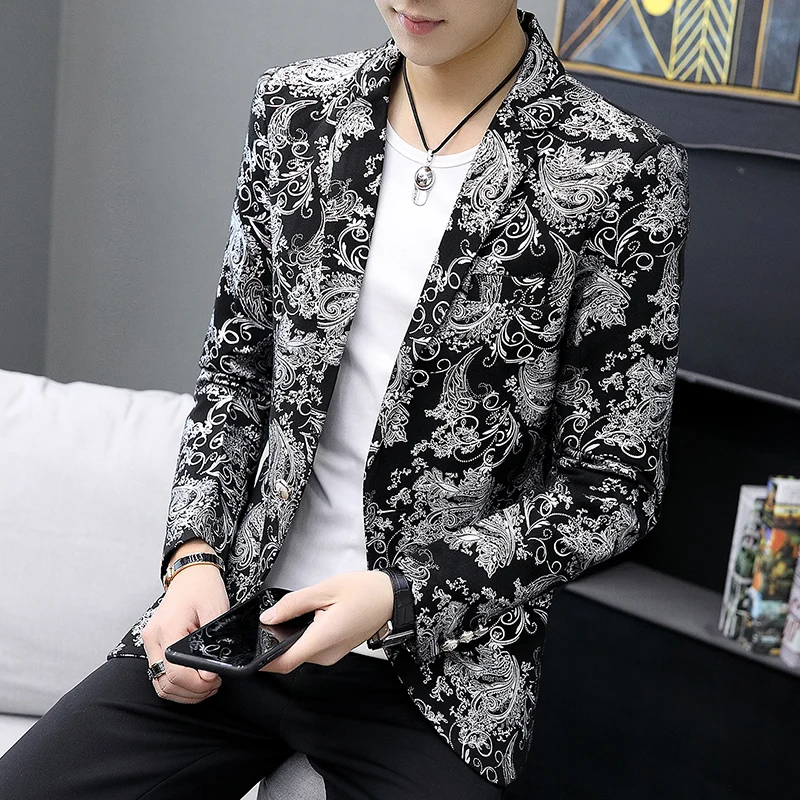 2022 Роскошные блейзеры с цветочным принтом кешью Мужские приталенные серебряные