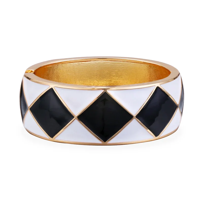 

THW2 Enamel Statement Bangle Cuff Bracelet Women's Black White Color Bangle Bracelet for Party Wdding