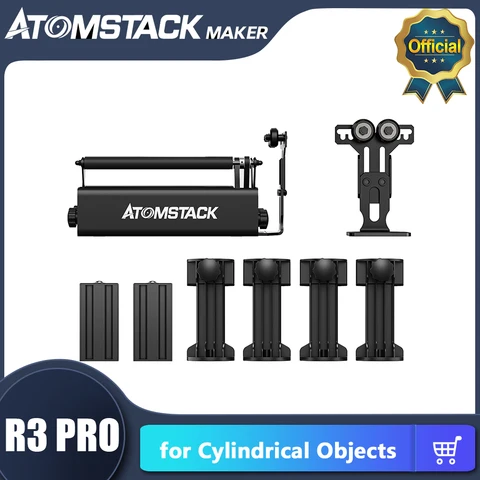 Ролик ATOMSTACK R3 PRO для цилиндрических неправильных объектов, вращающаяся на 360 ° ось для гравировки, 8 углов регулировки, поддержка гравировки рамки