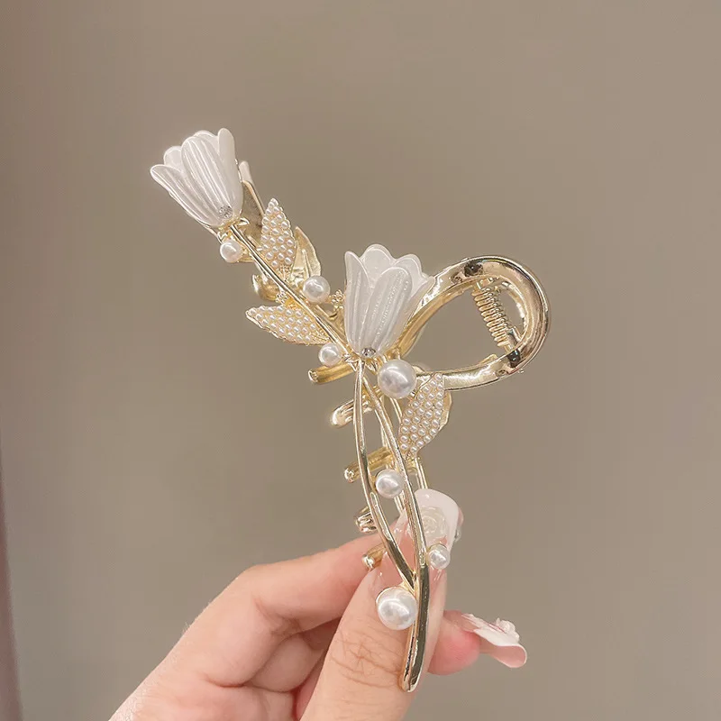 

Korean Rose Flower Metal Big Hair Claw For Women Girls Hair Accessories Gold Silver Color Crab Hair Clip Female Hairpins Jewelry