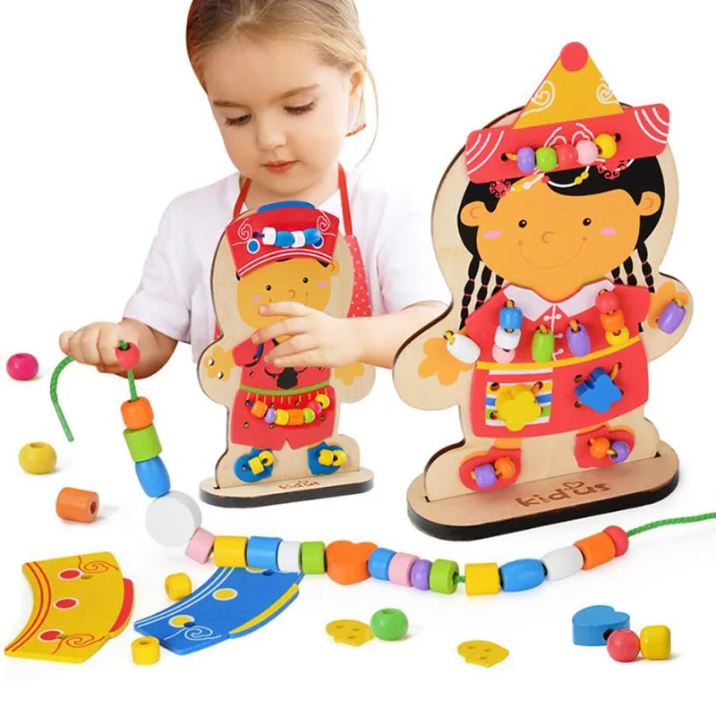 

Handmade Beading Wooden Learning Education Beaded Dolls Pearl Montessori Children's Educational Toys Kids Gifts