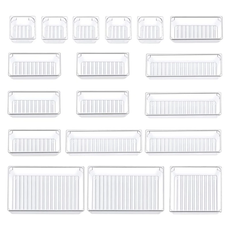 

18 PCS Drawer Organizer Makeup Drawer Organizer Versatile Kitchen Bathroom Office Organizer Divider Bin